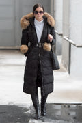 Sophisticated long coat with pom-pom